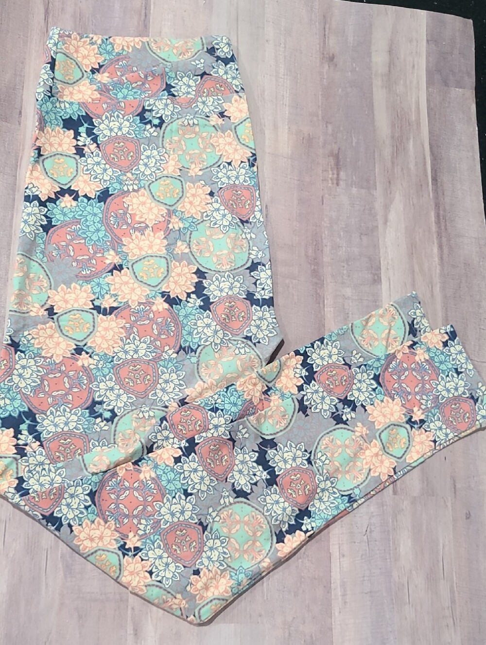 LuLaRoe Floral Medallion  Leggings - Navy, Peach, Teal